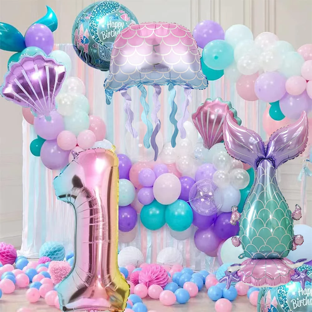 Meerjungfrau Geburtstag Party Dekoration Geschirr Teller Servietten Anzahl Folien Ballons Mädchen Geburtstag Party Dekore Baby Dusche Liefert – Detail 16