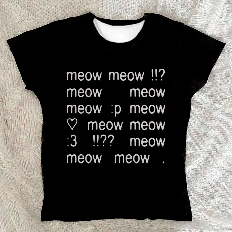 

Meow Meow Fun Pattern Дышащая быстросохнущая свободная удобная повседневная футболка с круглым вырезом и короткими рукавами с 3D принтом