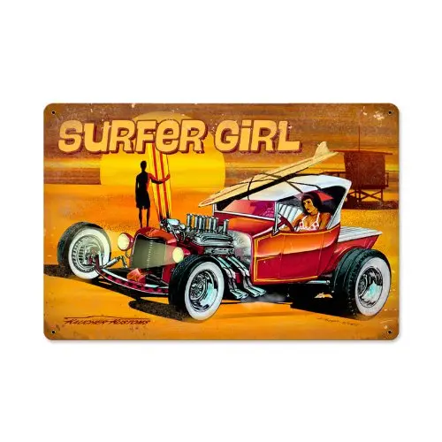 Surfer Girl Metal Sign Wall Decor 18 x 12