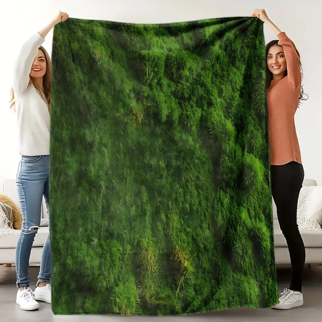 1pc Comfortable Green Vegetation Print Flannel Blanket, Soft High-Definition Digital Print, Cooling Blanket, Year-Round Use, Sof