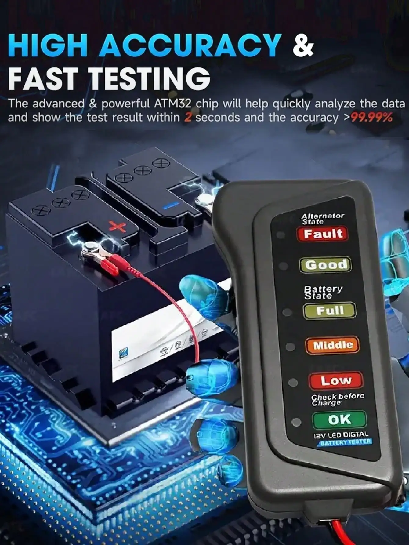 12V Automotive Car Battery Tester LCD Digital Test Analyzer Auto System Analyzer Alternator Cranking Check