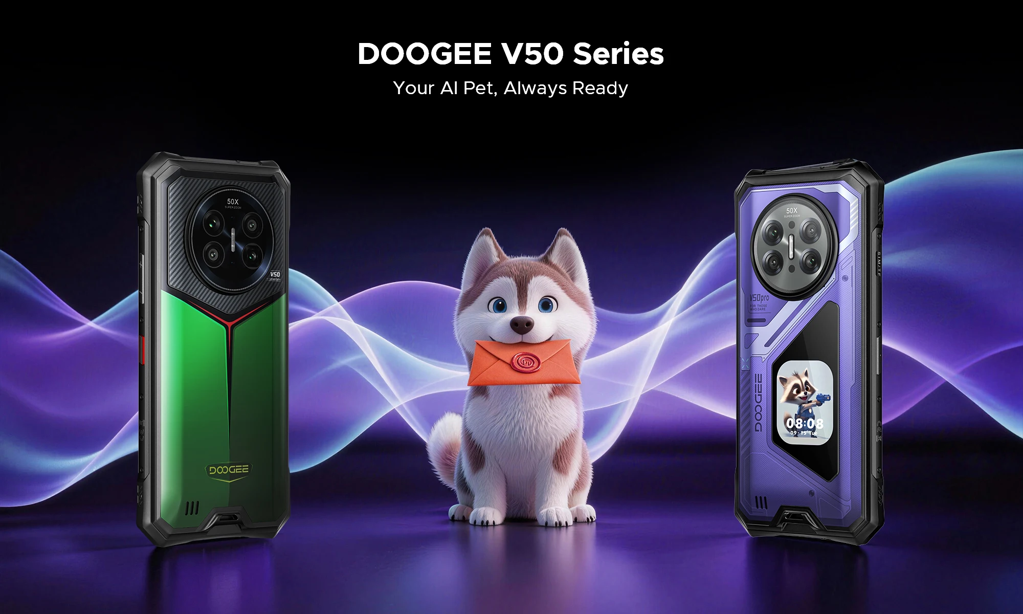 DOOGEE 5G V50 Flagship Rugged Smartphone, Dimensity 8300, 16GB+512GB, RGB Light, 200MP+20MP Night Vision+8MP Telephoto +8MP Wide Lens, Bluetooth Intercom, AI Features, 6.78" FHD 120Hz 550nit Screen, 66W, 11000mAh Silicon Carbon Battery, NFC, WiFi6E