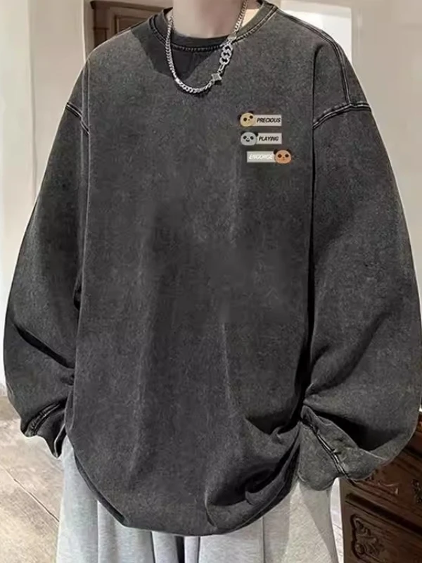 

Мужской свитшот большого размера из 100% хлопка, винтажный, с круглым вырезом, свободного кроя, на весну-осень, с длинными рукавами