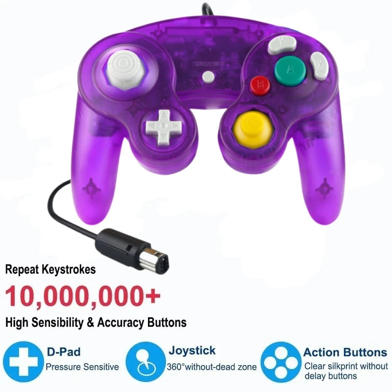 New Gamepad For GameCube NGC Gamepads Transparent Color Wired Game Controller Joystick for NGC Game Console Compatible with Wii