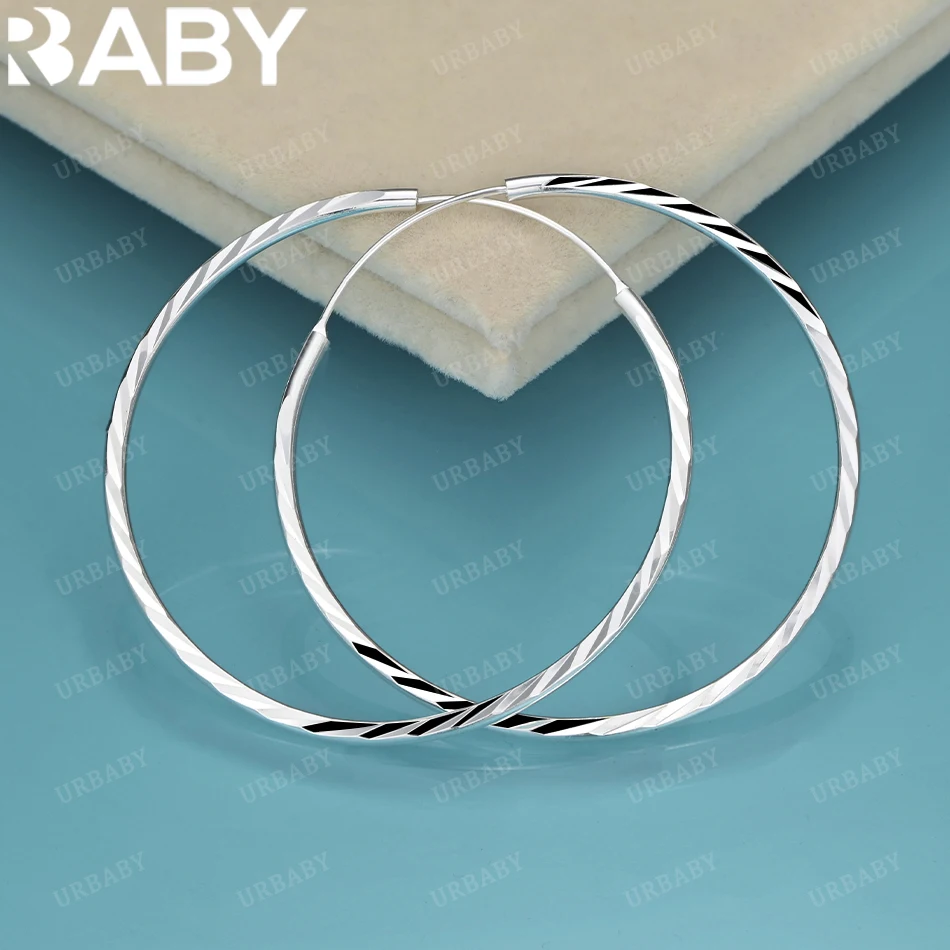 

URBABY 925 Sterling Silver 35mm&50mm Big Circle Hoop Earrings For Woman Engagement Party Fashion Charm Jewelry Gift