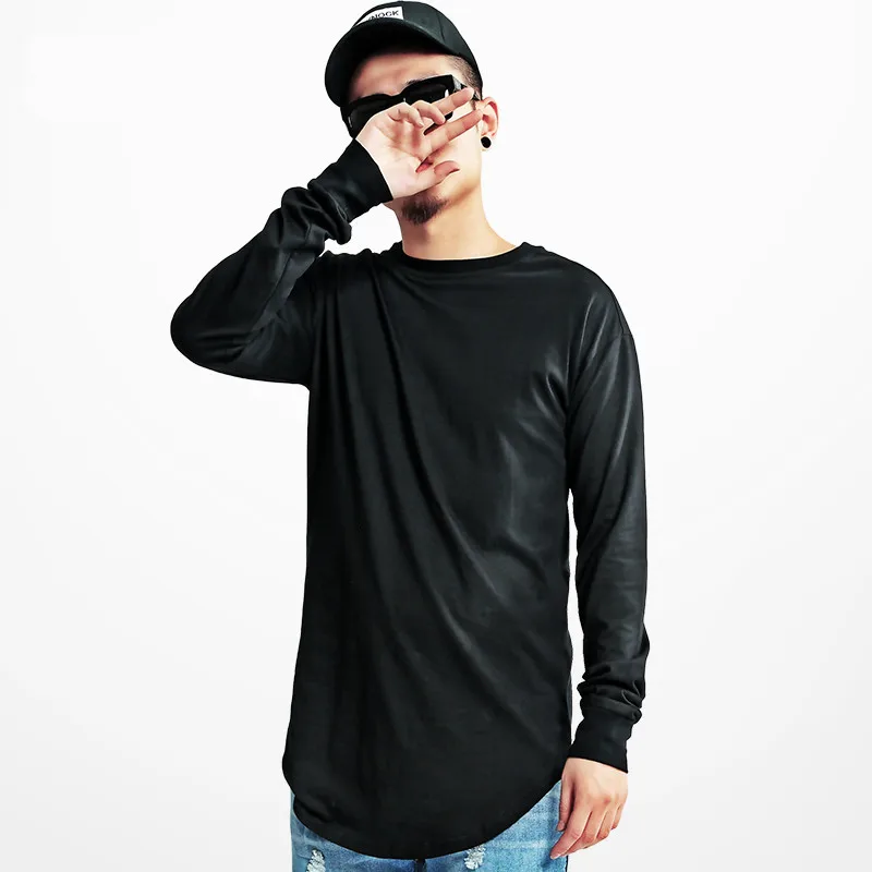 MRMT 2024 Brand New Men\'s T Shirt High Street Long Sleeved Men T-shirt Solid Color Base Arc Hem Man Hip Hop Tops Tees For Male