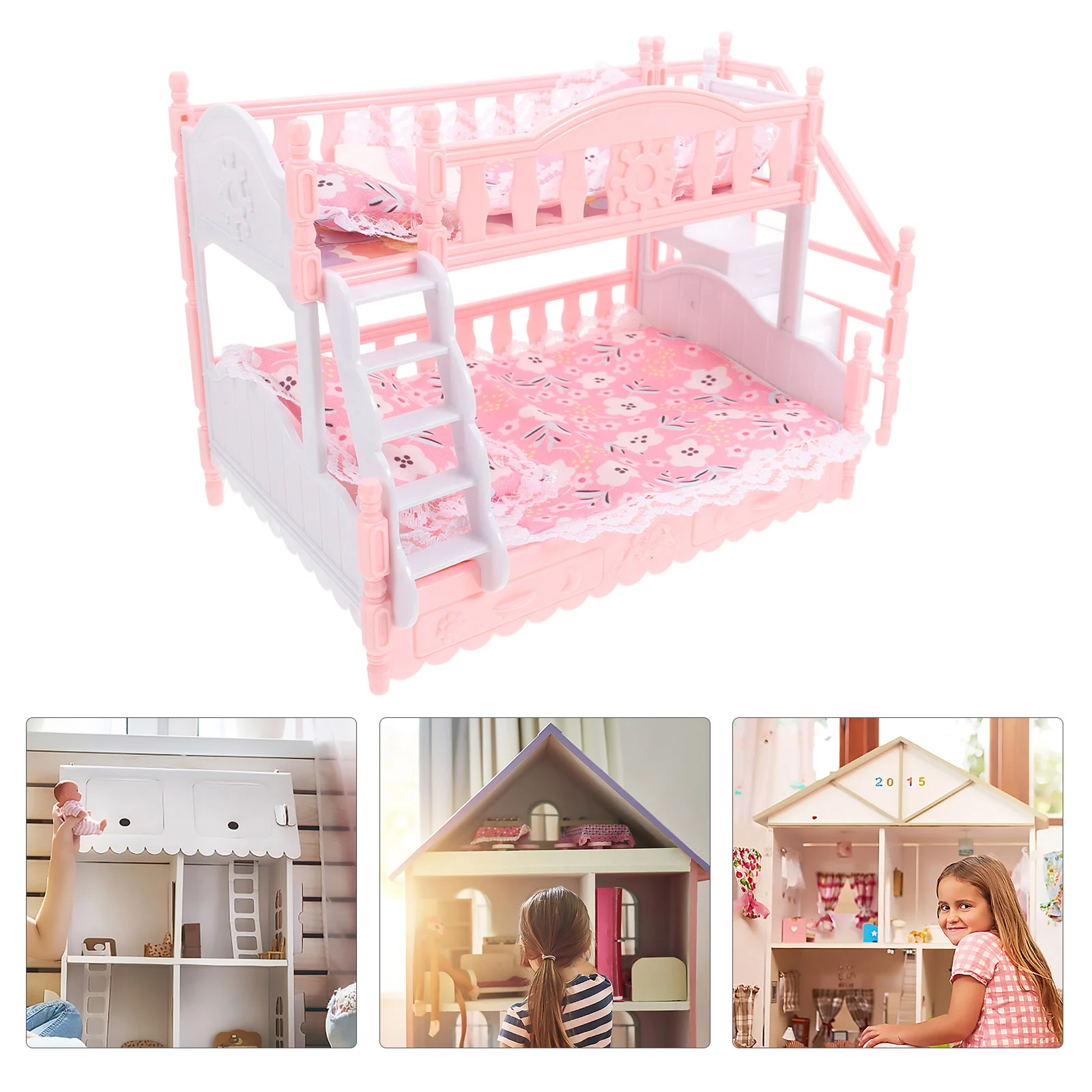 

Dollhouse Bunk Bed Decor Mini Model Accessories Furniture Bedroom Pretend Toy Miniature Ornament for Dolls Dollhouses