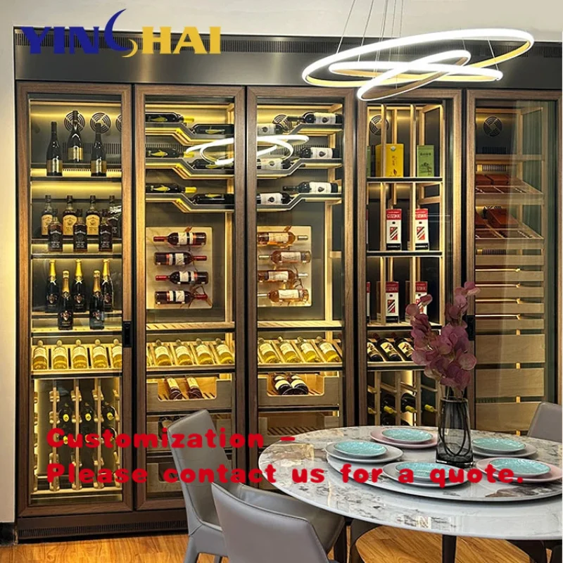 custom.Guangdong Custom Luxury High Gloss Stainless Steel Constant Temperature Wine Cabinet Restaurant Wine Cabinet Wine bar Cab