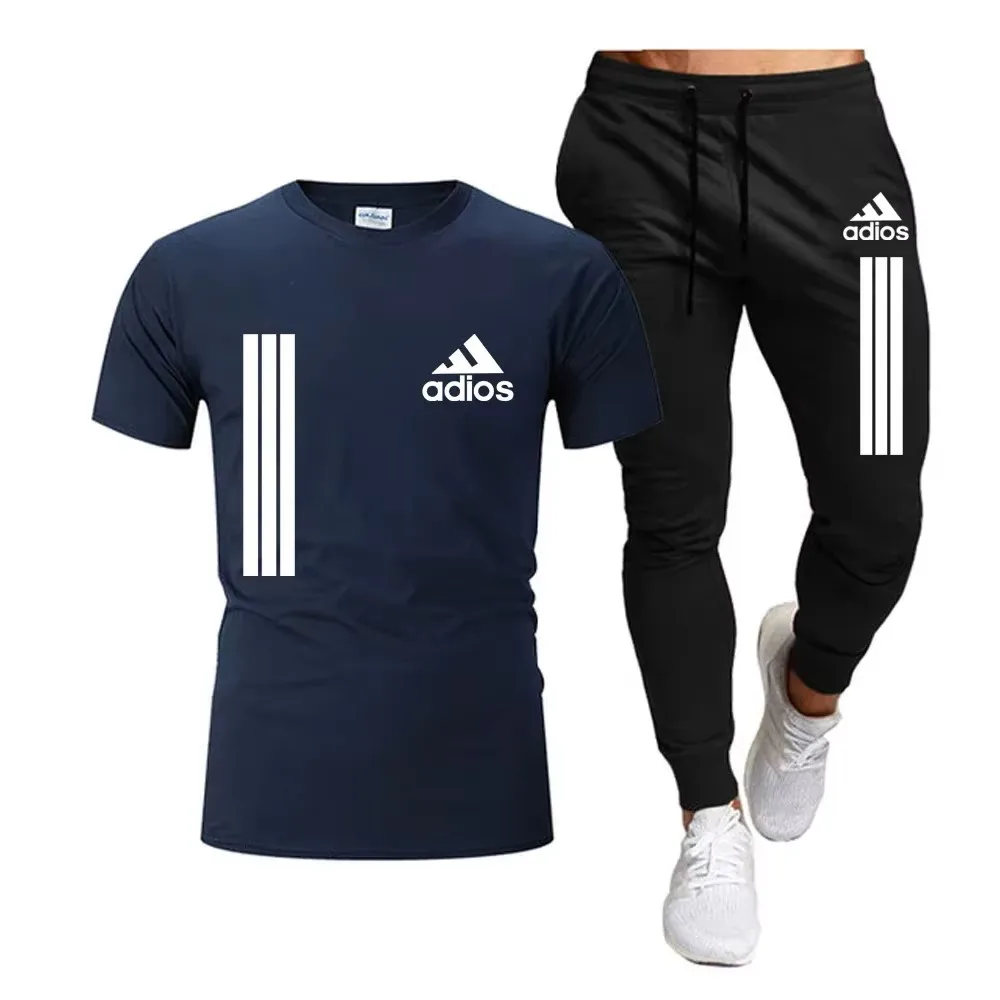 Men\'s casual short-sleeved sportswear two-piece shirt and pants Spring/Summer 2024 fashion