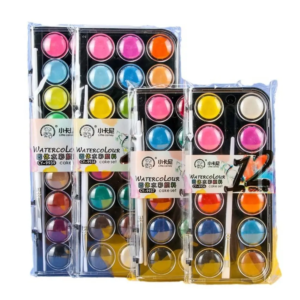 طقم طلاء بألوان مائية صلبة مع صندوق بلاستيكي ، لمعان معدني ، صبغة طلاء ، مدرسة ، 12 ، 18 ، 24 ، 36 لونًا