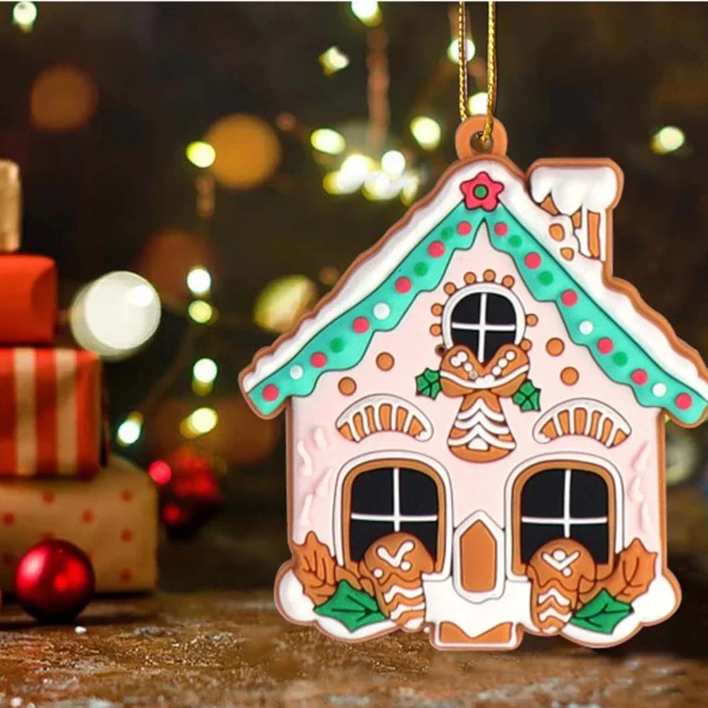 16PCS Cartoon Christmas Cottage ciondolo albero di natale ornamenti appesi Color caramella Gingerbread House decorazioni natalizie regali