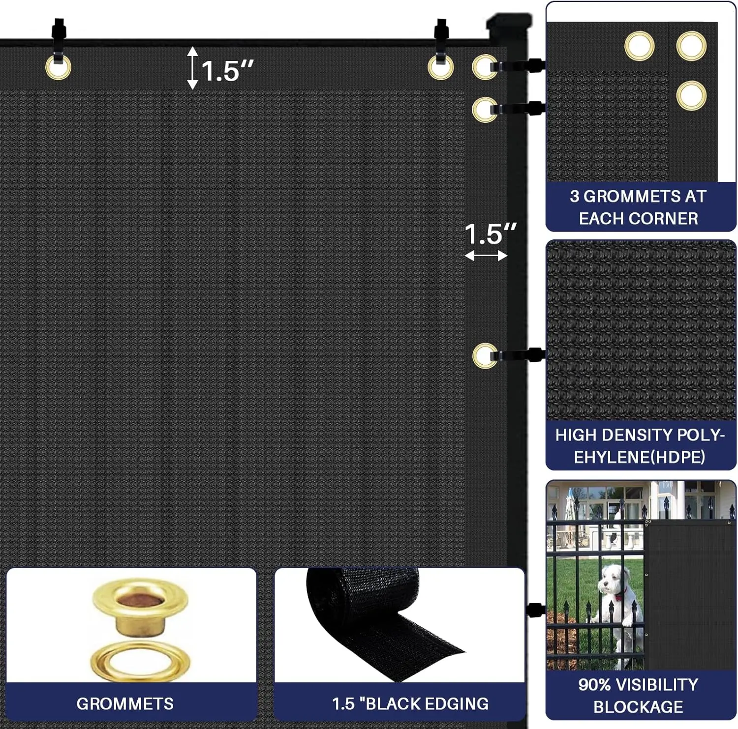 Tessuto a rete per recinzione privacy resistente da 6'x50' per esterni, giardino, cortile, piscina, ponte, nero