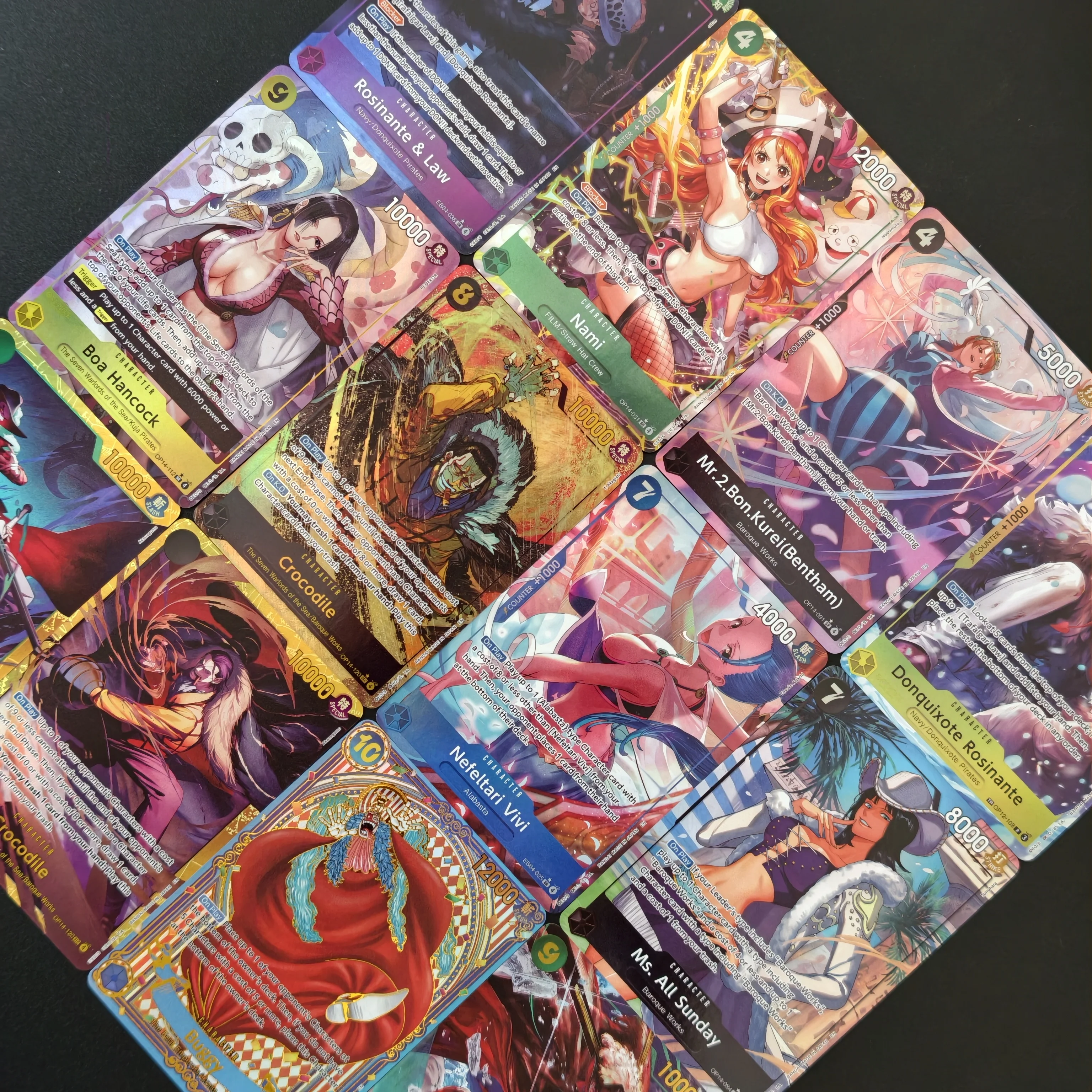 DIY 12Pcs Hot One Piece Anime Character Card OPCG OP14 Nami Hancock Robin Vivi Mihawk Crocodile Holo Flash Collectible Cards