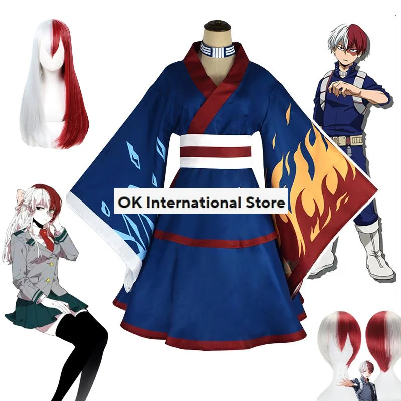 Anime Boku kein Held Akademie Todoroki Shoto Cosplay Kostüm Perücke japanische Party Comic Kimono Cosplay Anzug Doujin Gender swap Kleid