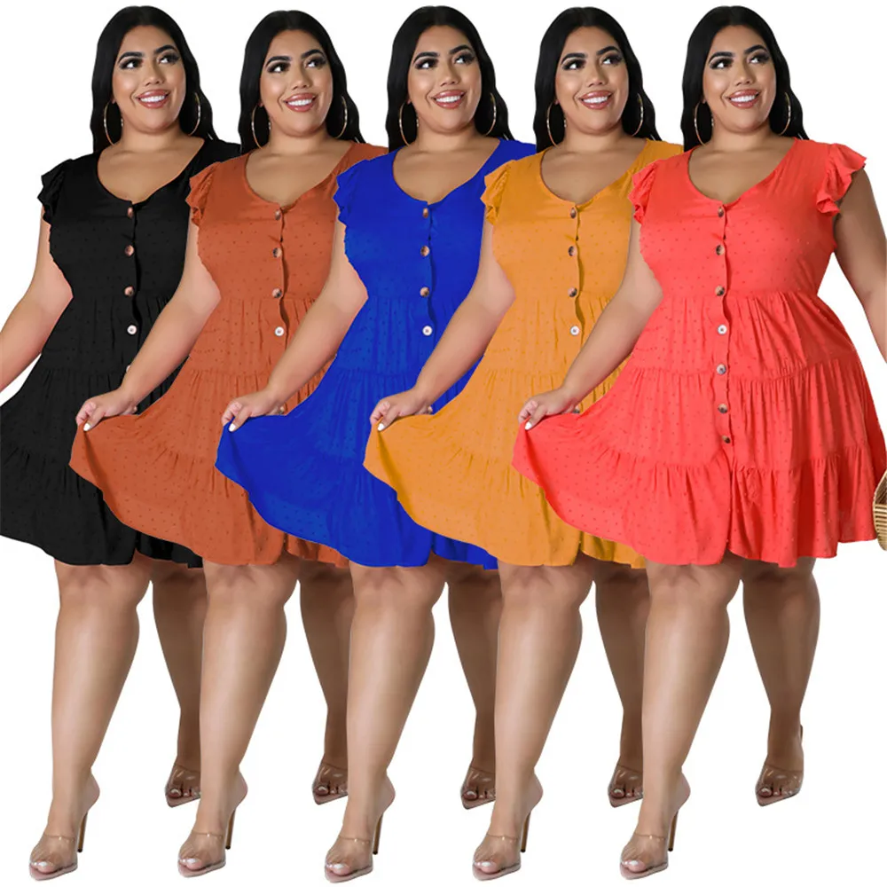 Mini vestido elegante das mulheres wmstar, vestidos plus size, decote em v sólido, botão solto, casual, doce, atacado, Dropshipping, verão, 2022