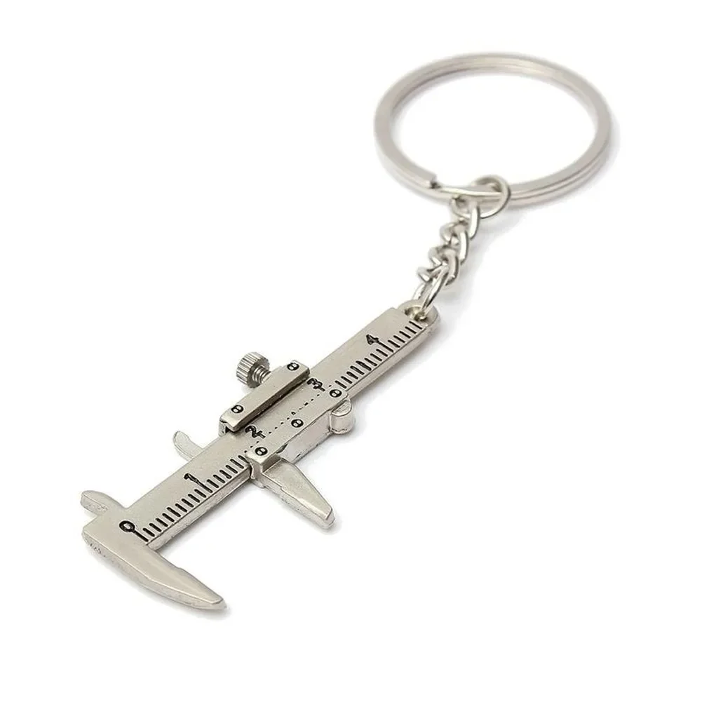 1ชิ้นแบบพกพามินิโลหะไม้บรรทัด Vernier Caliper ไม้บรรทัดพวงกุญแจ Movable Vernier Caliper ไม้บรรทัด Keychain