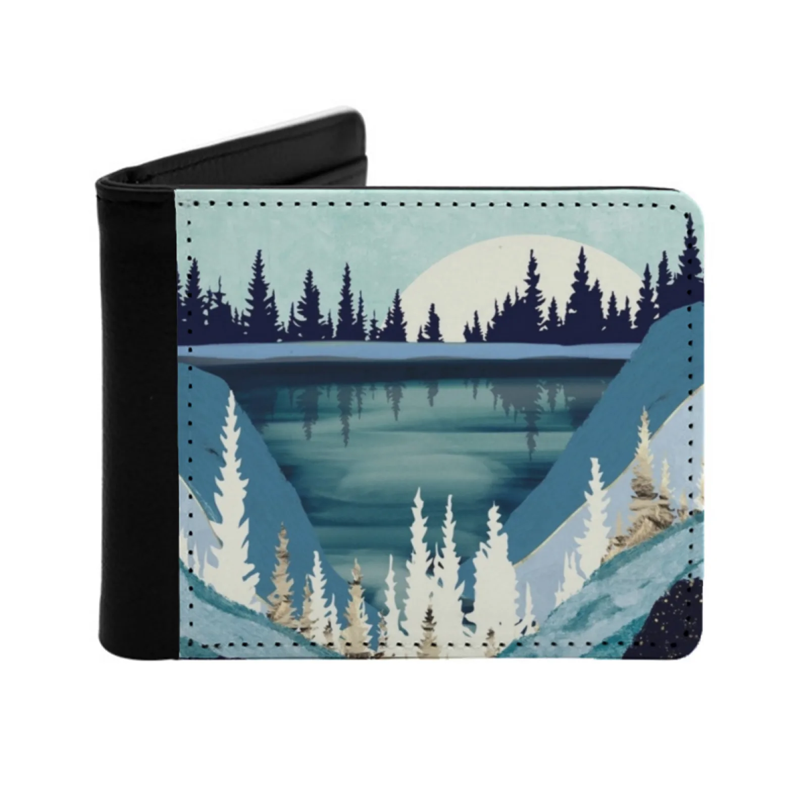 Blue Forest Lake Short Men's Wallet Multifunction Purse Male Pu Leather Wallet Blue Forest Lake Water Trees Nature Landscape