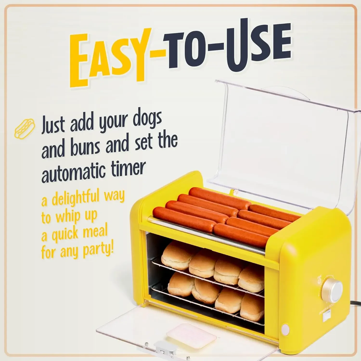 Oscar Mayer Extra Large Countertop 8 Hot Dog Roller and Bun Toaster Oven - Stainless Steel Rollers and Non-stick Warmi