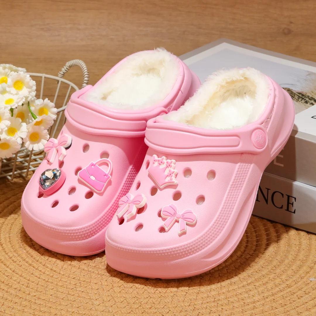 Kinder-Clogs und -Mules mit Fellfutter, leichte Garten-Schuhe mit Baumwollfutter, warme Hausschuhe für Jungen, Mädchen und Kleinkinder, 168. – Detail 11