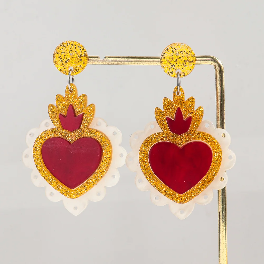 

Valentine's Day New Red Pink Heart Tai Chi Acrylic Earrings for Women Romantic Crown Love Drop Earring Sweet Jewelry Gifts