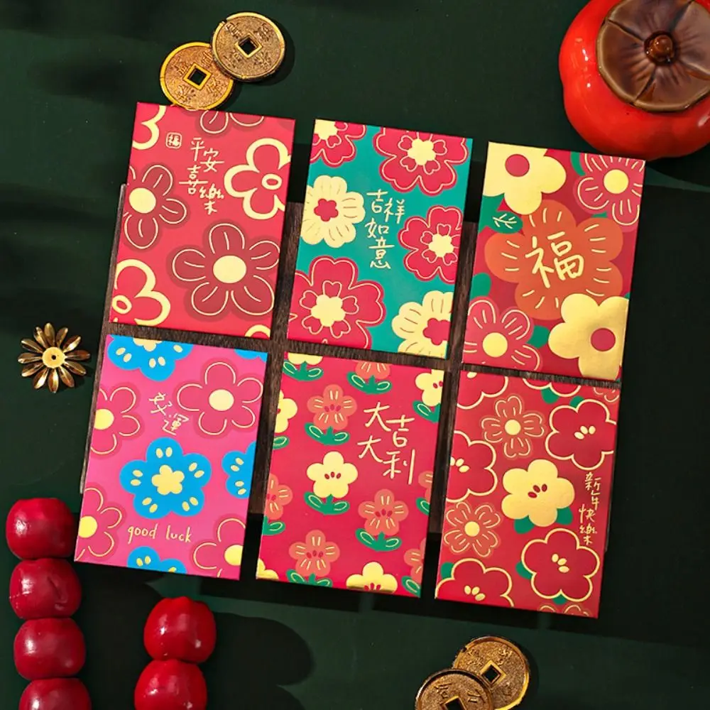 

6Pcs Durable Cartoon 2025 Red Envelope Bag Thickened Cute Lucky Red Pocket Gold Stamping New Year Red Packet Blessing Gift
