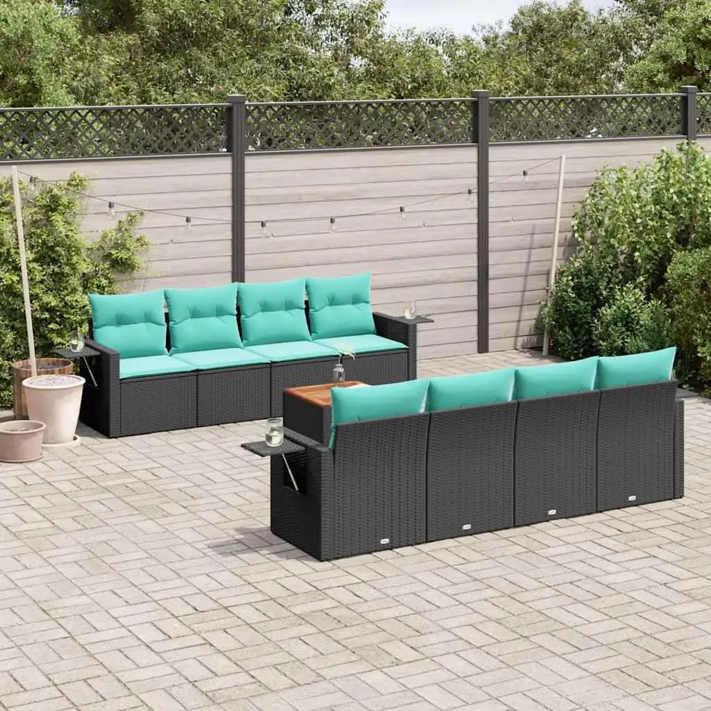 

9 Piece Outdoor Patio Sofa Set with Cushions Black Rattan Wicker Conversation Furniture Garden Seating