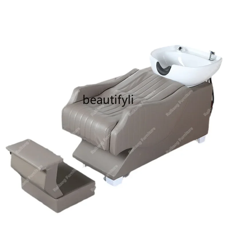 ss newCeramic Basin Half Lying Salon Barber Shop Shampoo Shampoo Chair Beauty Salon Lying Bed