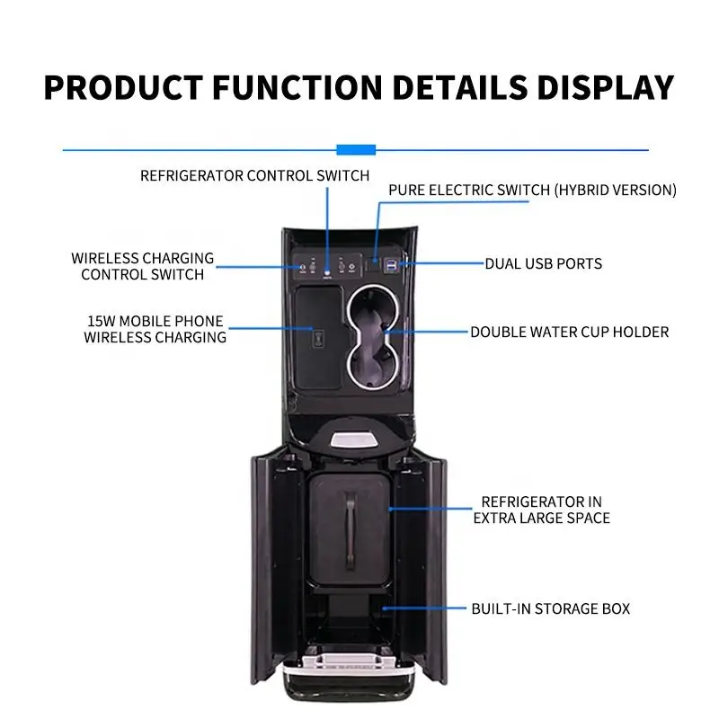 Elysion Car SUV Truck Center Console Organizer Box With Cupholder Wireless Charger USB Ports view 3
