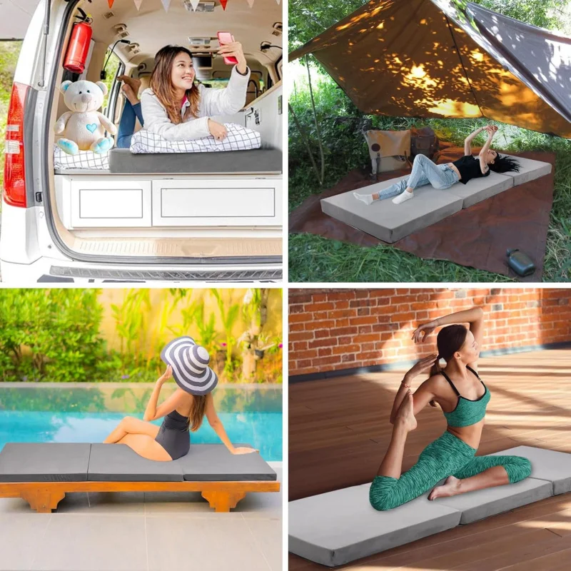 مرتبة تخييم من إسفنج الذاكرة قابلة للطي وسرير مقاوم للماء مع غطاء غبار وسادة نوم محمولة للسفر في خيمة الشاحنة #2