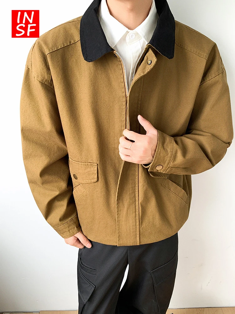 

Мужская куртка в американском ретро-стиле из чистого хлопка, весна-осень, новая модная модель, большие размеры, рабочая одежда, для молодежи, для активного отдыха и повседневной носки