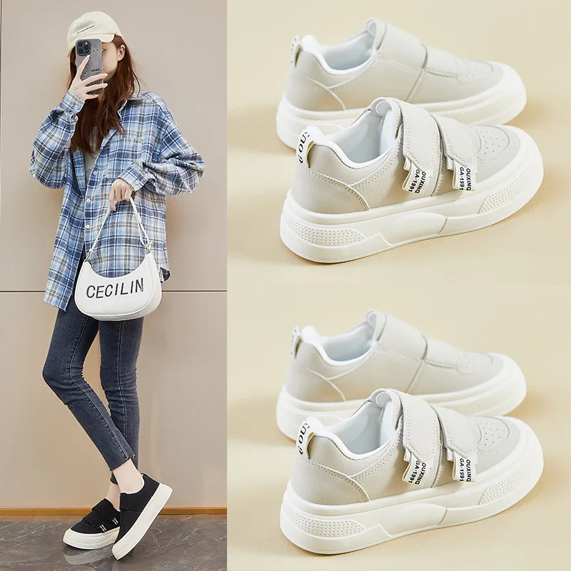 2025 Spring New Velcro Womens Shoes  Korean Version ins Female Students Platform Heightening Casual Shoes Zapatos Para Mujeres