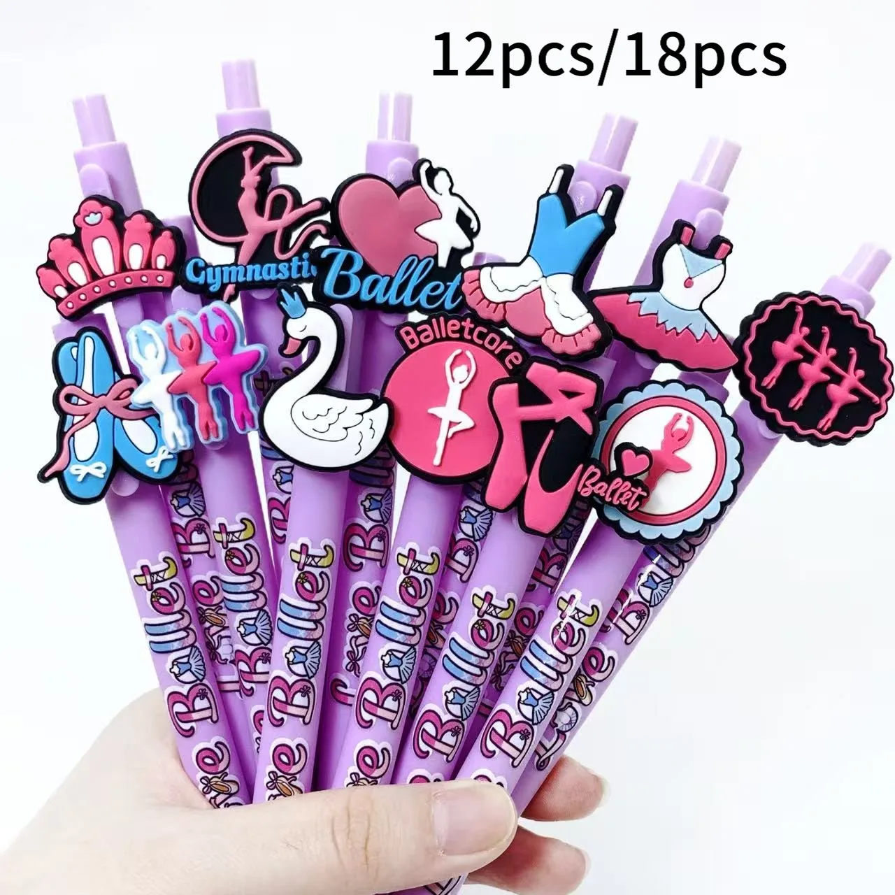 

12pcs/18pcs Purple Ballet Dancer Shaped Gel Pens - Creative Dancing Themed Stationery Signing Pens for Students