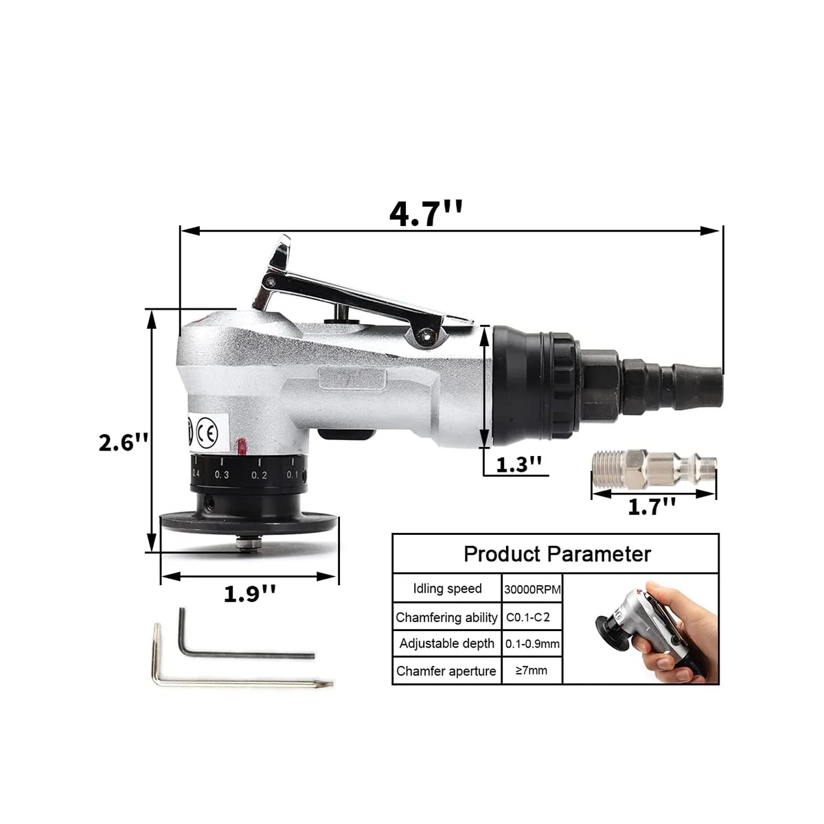 Mini Pneumatic Chamfering Tool with Replace Blades Inserts and Bearings, 45 Degree Air Chamfer Deburring Tool