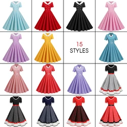 Womens Retro 50s 60s Rockabilly Party Dress Vintage Button Swing Dress Casual Office Lady Cocktail Evening Party Dress