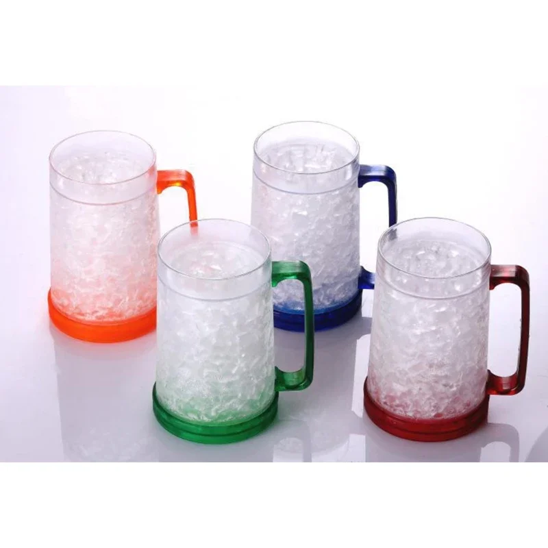 

Freezer Ice Beer Mug Double Wall Gel Frosty Beer Cup Drinking Glasses Clear Cooling Wine Cup Plastic cups with lids Staley cup