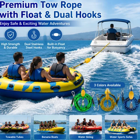 Wakeboard Rope with Float for Water Sports Heavy Duty Boat Tow Harness for Inflatable Tubes