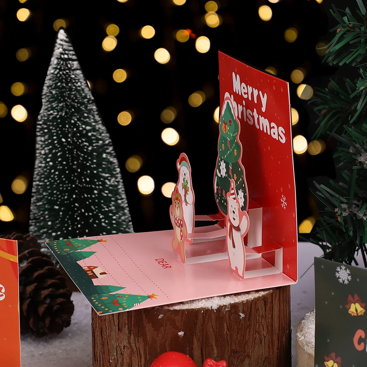 6 Stück 3D-Weihnachtskarten mit zufälligen Mustern und Umschlägen - Weihnachtsszene, Weihnachtsmann, Rentier - Feiertagsgrußkarten für Freunde und Familie, Weihnachtsbotschaftskarten, Geschenke für den Heiligabend, Fir – Detail 2