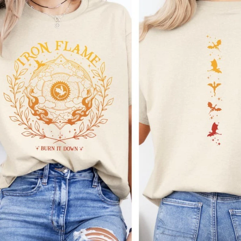 Iron Flame Cotton T-Shirt Fourth Wing Rebecca Yarros Dragon Rider Violt Sorrengail Bookish Basgiath War College Shirt Soft Tees