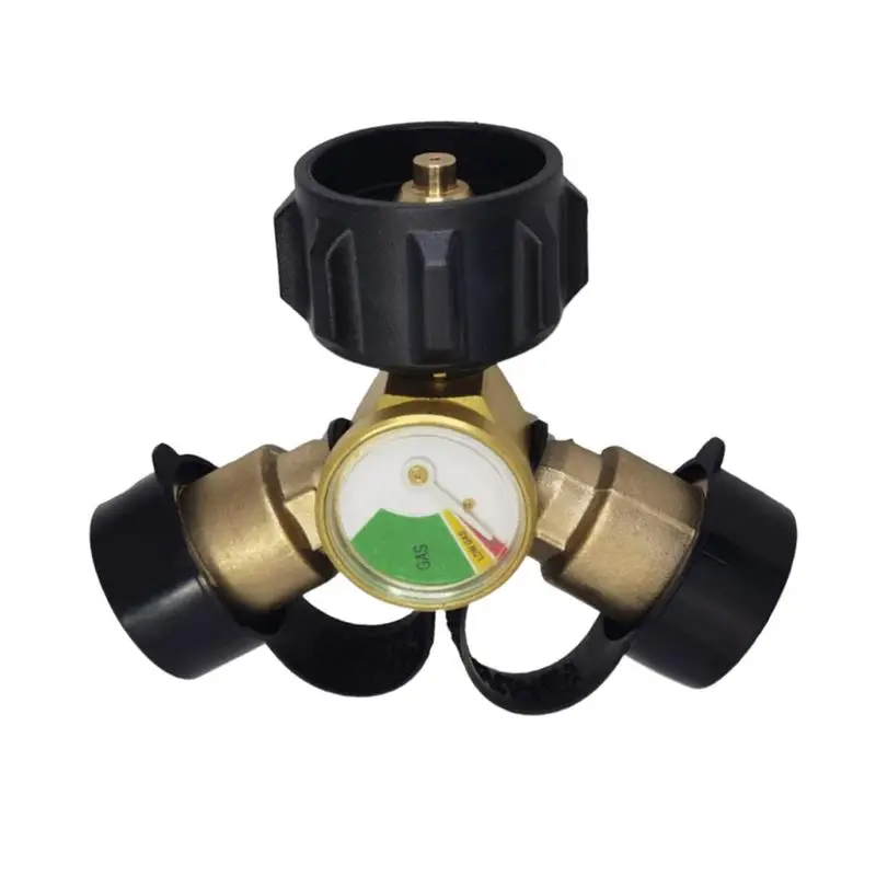 Propane Tank Splitter Propane Tank Y Splitter Adapter With Valves Brass Shut-Off Valve Replacement Parts Leakproof Portable