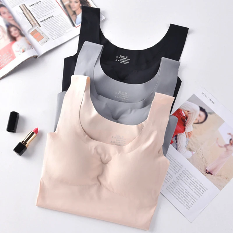 Ice Silk Tank Top Wireless Padded Lingerie Push Up Seamless Padded Vest Crop Top Tee Camisole Summer Women Crop Top Undershirt