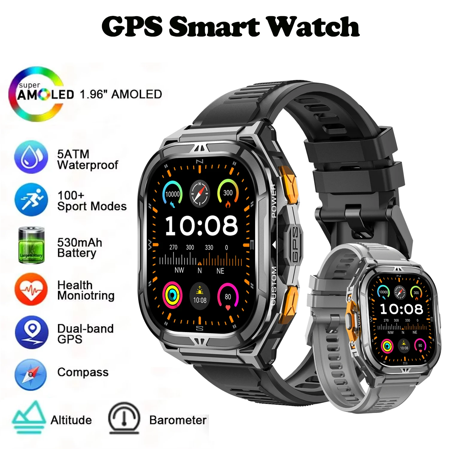 

X5 Dual-band GPS Sports Smart Watch Men Barometer Compass 5ATM Waterproof Health Monitoring Outdoor Running Military Smartwatch