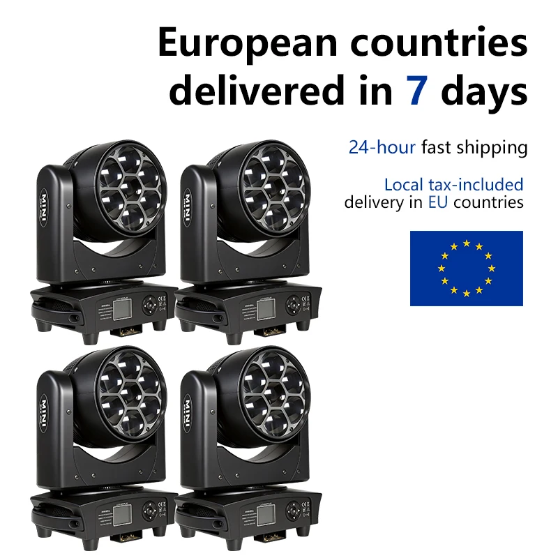 AICPOSE 4cps Bee Eye 7x40W 4-en-1 RGBW LED Beam + Wash Zoom Testa Mobile DMX pour éclairage de scène en boîte de nuit, DJ, discothèque, bar