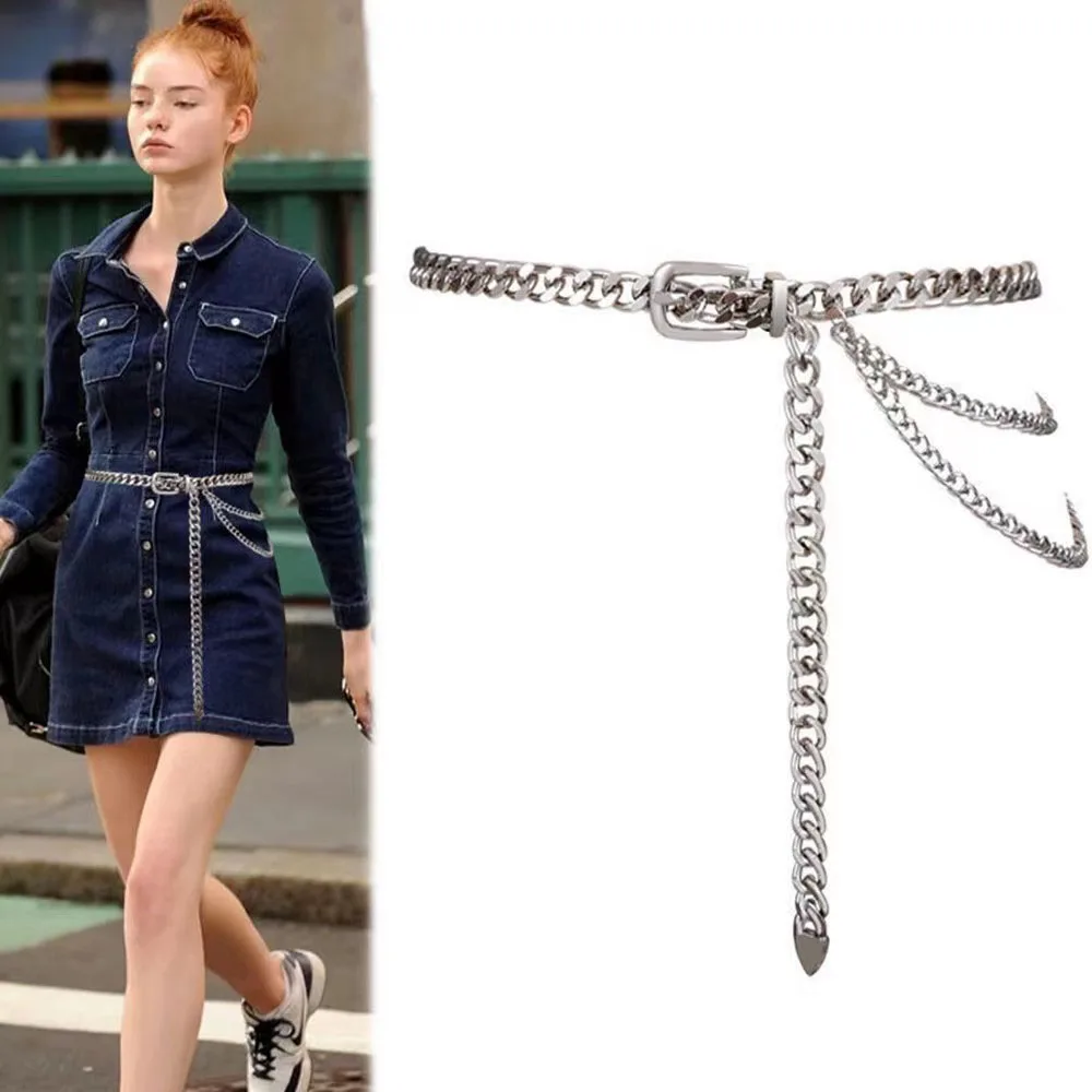 Multi Layer Metal Belt Chain for Women Gold Silver Waist Chain High Waist Body Chain Tassels Dress Jeans Decor Waistband Punk