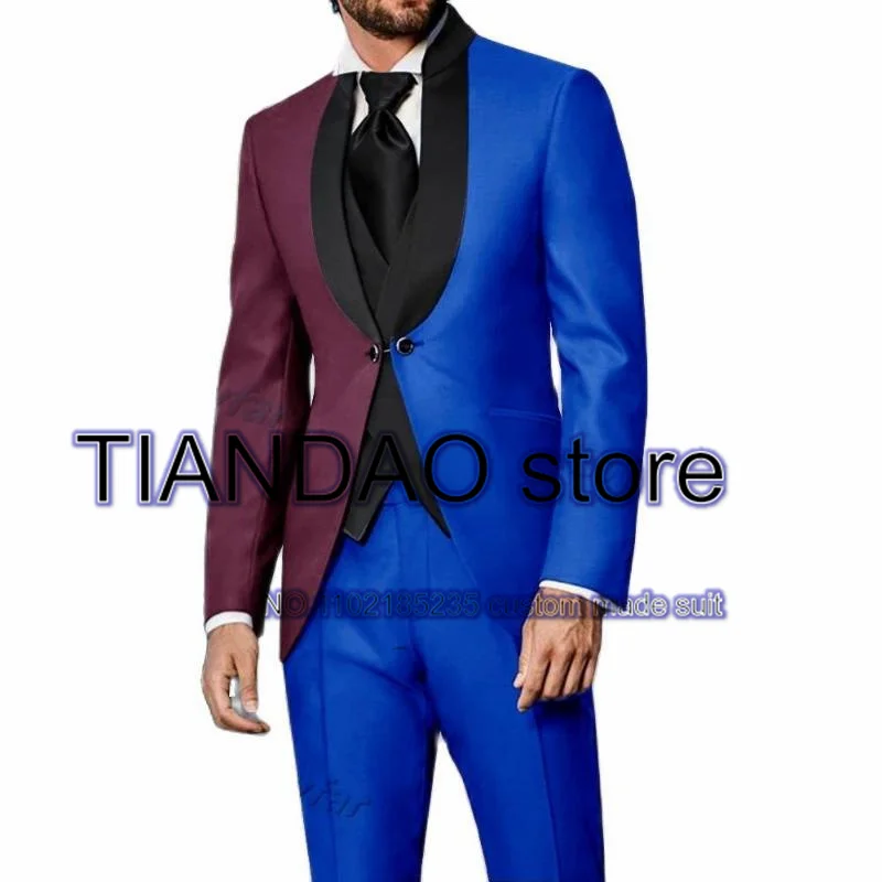 3 Piece Men\'s Suit Colorblock Wedding Groom Tuxedo Groomsman Jacket Set Formal Blazer Pants Vest conjuntos de chaqueta