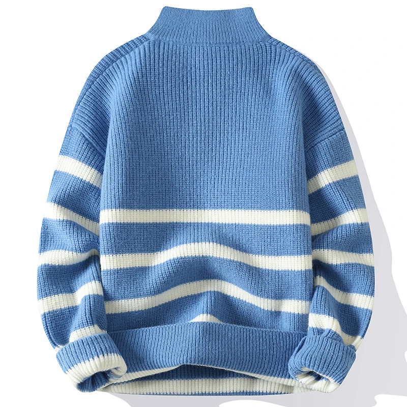 2023 New Fall Winter Zipper Turtleneck Striped Sweater Men High End Mens Christmas Sweaters Thick Warm Pullover Man Knitwear