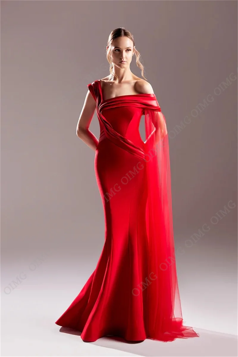 OIMG gaun malam panjang warna merah antik gaun Prom Formal bahan Satin gaun wanita untuk acara spesial