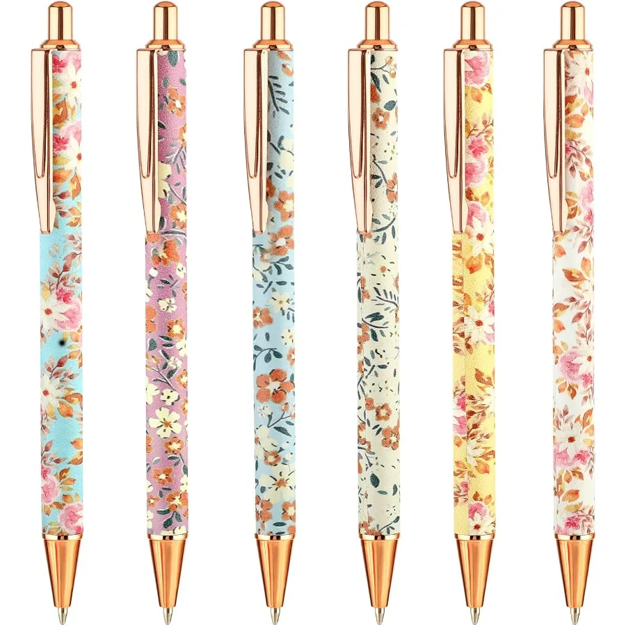 

6pcs Floral Art Ballpoint Pens 1.0mm Fashioble Retractable Ballpoint Pen Black Ballpoint Persolized Pens Suitable for Women Col