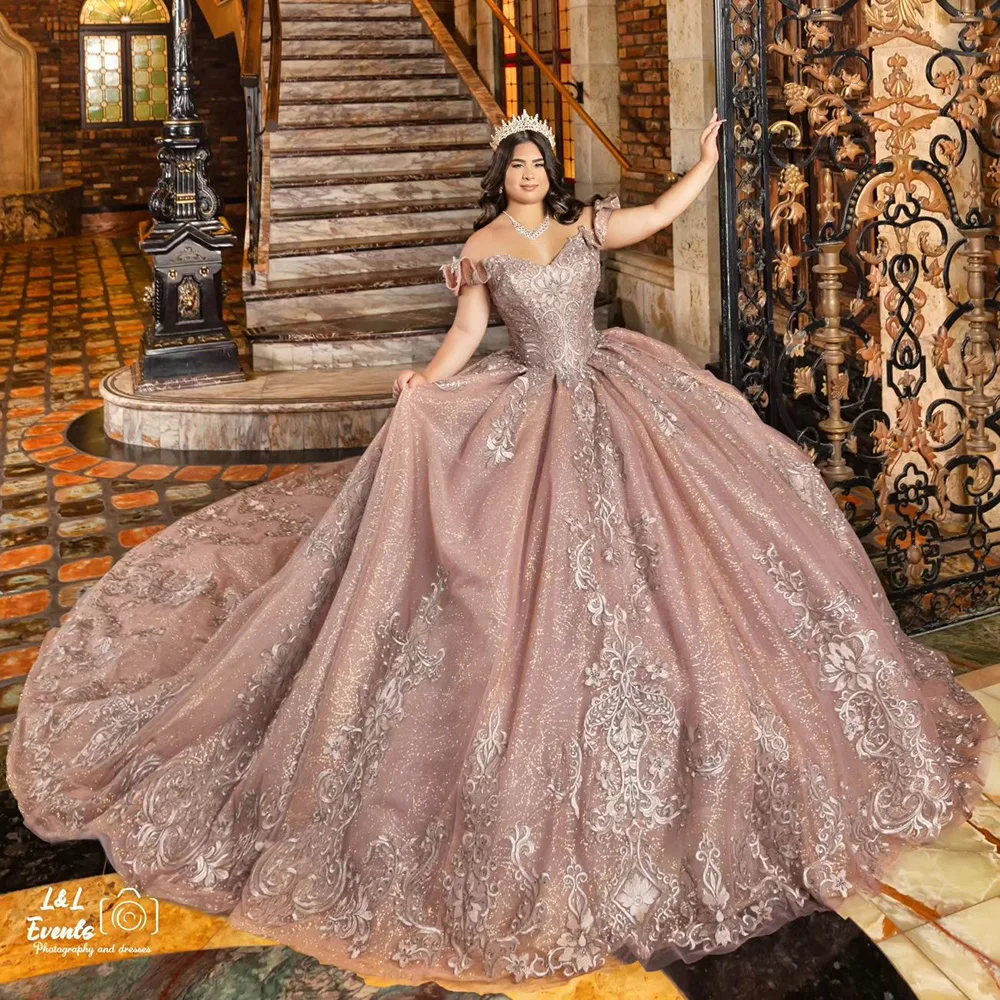 

Женское платье с открытыми плечами, розовое блестящее платье-корсет со стразами и аппликацией, 15 лет