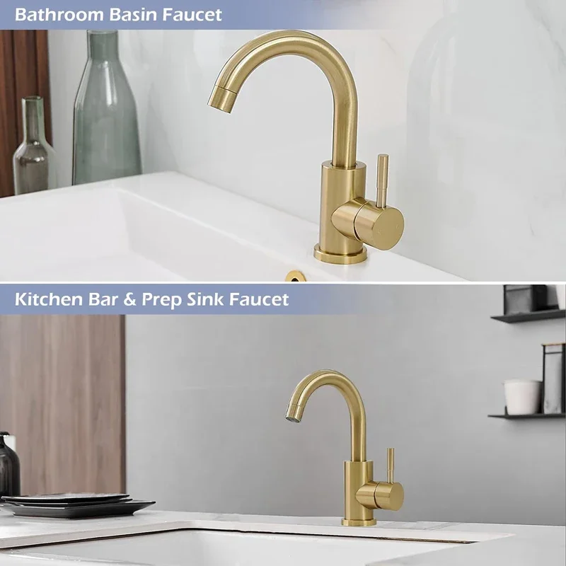 Modern Bathroom Basin Faucet Gold Bathroom Taps for Sink Vessel Stainless Steel Faucet Hot and Cold Water Mixer Tap Crane