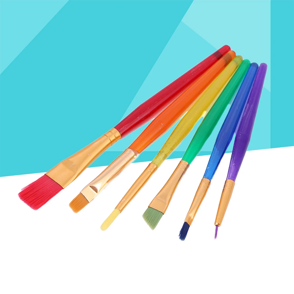 

6pcs Kids Paint Brushes Set Different Sizes Colorful Beginner Painting Brush For Art Drawing Practice Plastic Handle